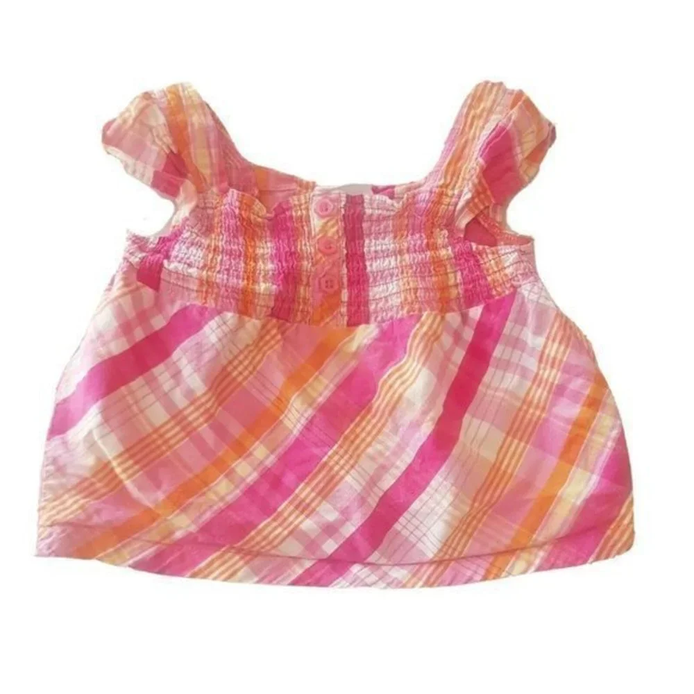 Okie dokie baby girl Plaid Button Stretch Sleevesless Pink Square Size 2T